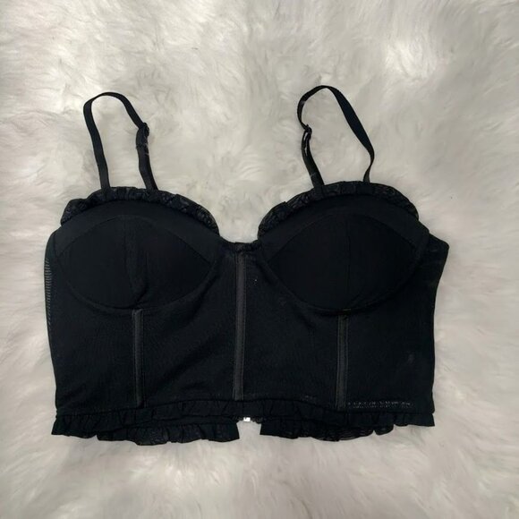 Superdown Black Ruffled Oaklynn Bustier Spaghetti Straps & Back Zipper Closure M - Picture 2 of 7